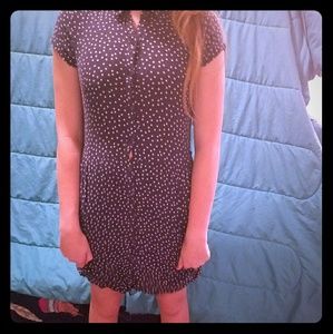 Blue and white polka-dot button up dress